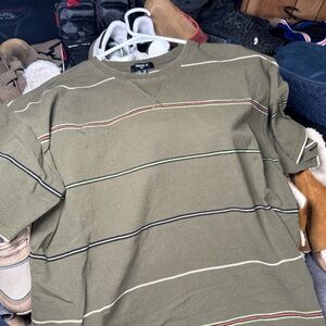 Olive Green Striped Forever 21 Shirt